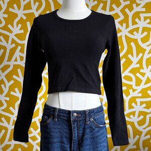 H&M Sport Black Ribbed Long Sleeve Stretch Crop Top - S/M